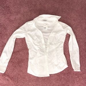 SIZE 4 button up black polka dotted dress shirt